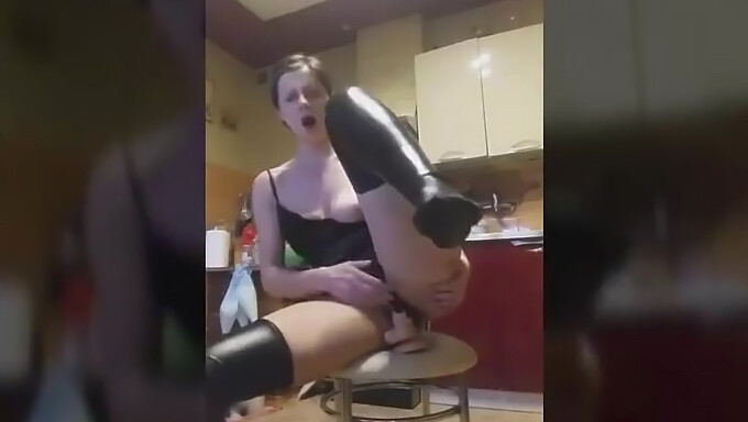 Aroused Polish Woman Pleasures Herself On A Chair With A Dildo