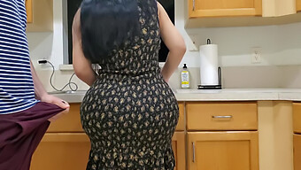 Brunette Stepmom Seduces Stepson In The Kitchen After Spotting His Big Cock